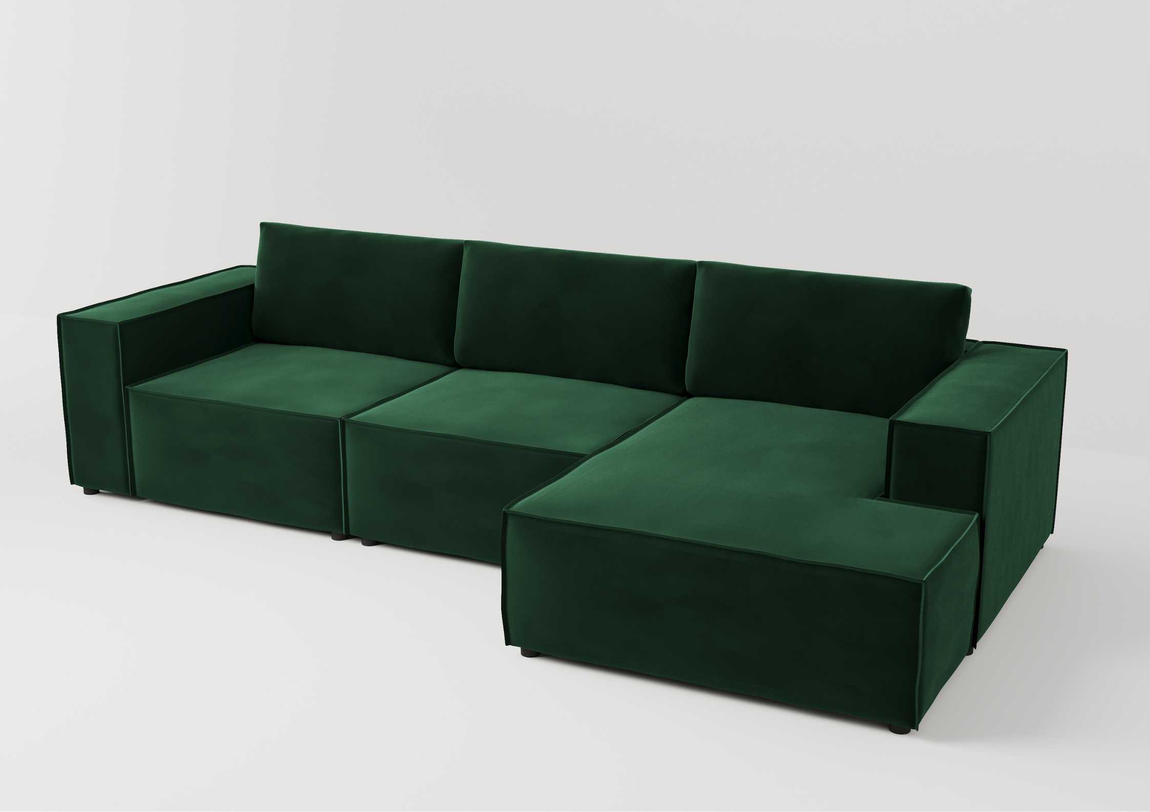 Modułowy narożnik z przeszyciami w kolorze zielonym